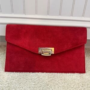 Red Suede Clutch with Gold Clasp